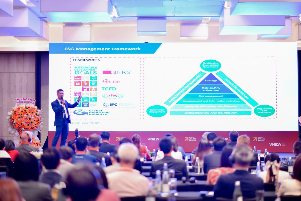 Ông Nguyễn Viết Thịnh - CEO, CGS Việt Nam trình bày về khung tiếp cận phát triển bền vững của CGS